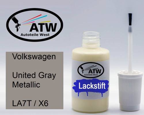 Volkswagen, United Gray Metallic, LA7T / X6: 20ml Lackstift, von ATW Autoteile West.